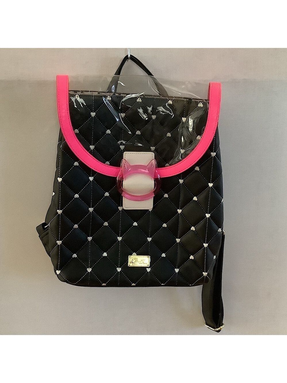 Betsey Johnson Nicole Quilted Heart Pink Cat Backpack New